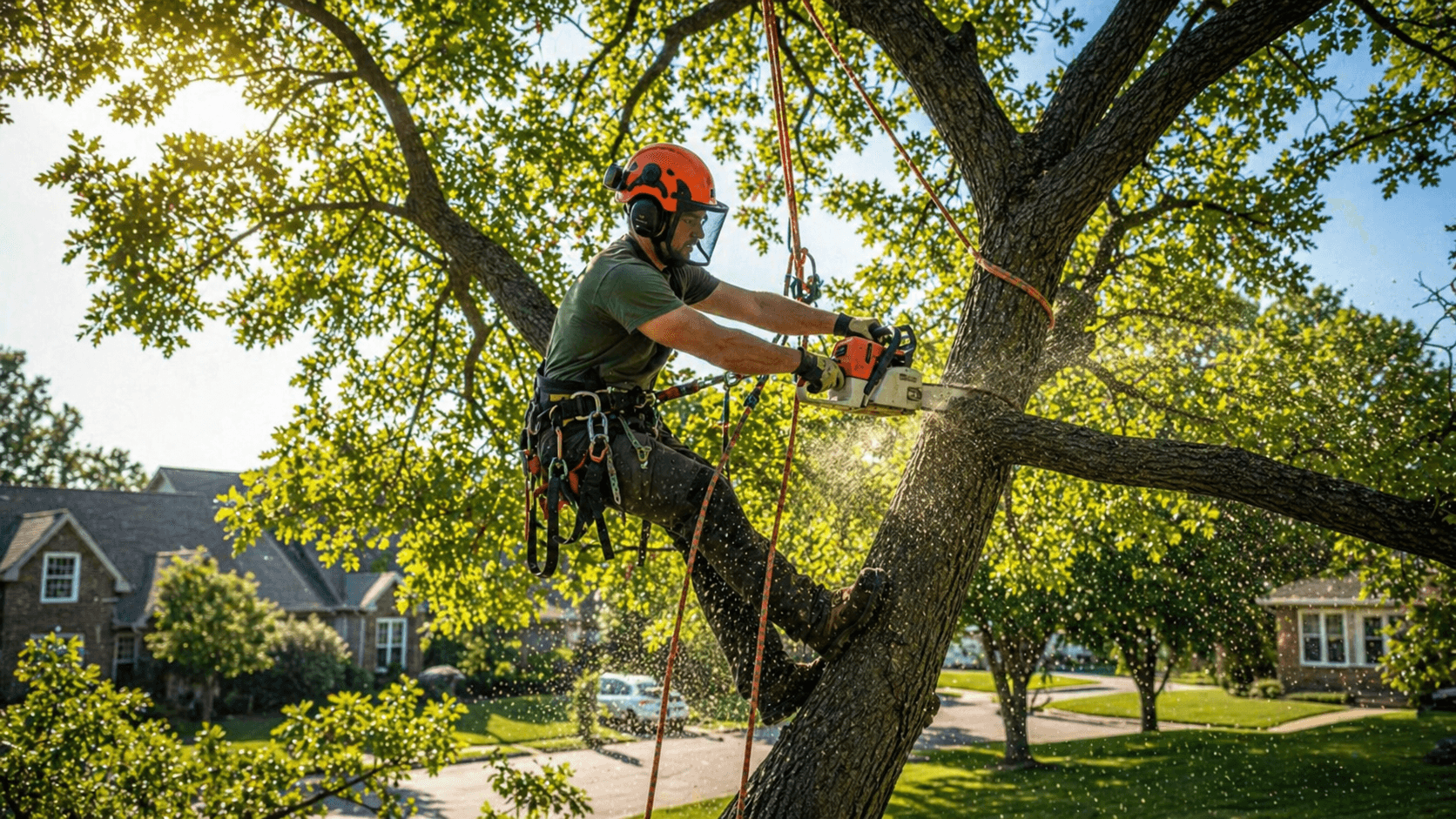 ISA-certified arborist pruning a mature oak